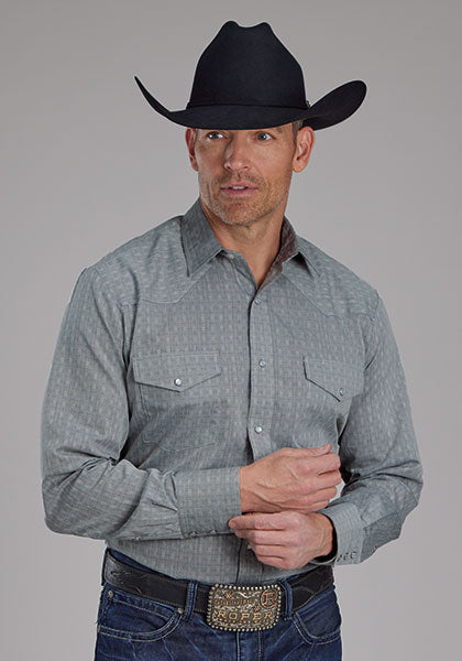 Men Roper grey textured snap long sleeve shirt
