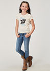 GIRLS NOVELTY/APPLIQUE/EMBROIDERY PRINTED KNIT CREAM P/R SS TEE