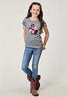 GIRLS KNIT NOVELTY/APPLIQUE/EMBROIDERY PRINTED KNIT LT GRY P/R SS TEE