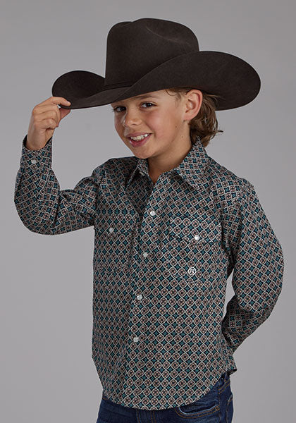 Boys long sleeve amarillo acorn foulard snap shirt Roper