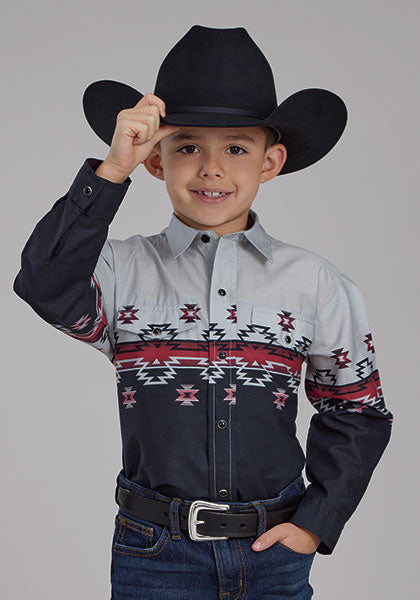 Boys Long Sleeve Ombre Aztec Snap shirt Roper