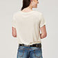 WOMENS   NOVELTY/APPLIQUE/EMBROIDERY PRINTED KNIT CREAM P/R SS TEE