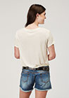 WOMENS NOVELTY/APPLIQUE/EMBROIDERY PRINTED KNIT CREAM P/R SS TEE