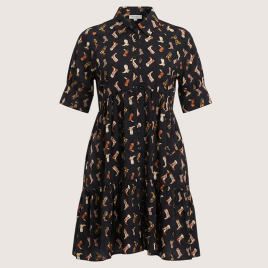 2703 Boot Print Rayon Babydoll Dress