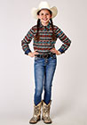 GIRLS L/S SHIRT HORIZONTAL PRINT DESIG AZTEC STRIPE PRINT