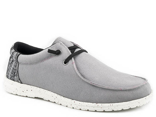 Kids Roper grey canvas shoe with multi colored heel