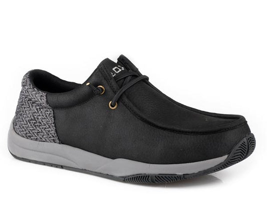 MEN'S LACE UP CASUAL FABRIC SWIFTER SOLE BLACK FAUX LEATHER UPPER