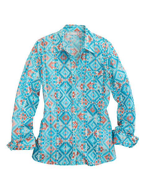WOMENS L/S SHIRT 1957 TURQUOISE AZTEC PRINT Tin Haul