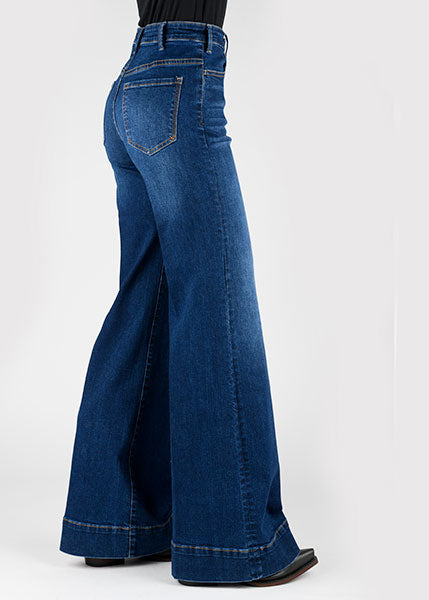 WOMENS JEAN HIGH RISE WIDE LEG FIT PLAIN BACK PKT HIGH WAIST WIDE LEG