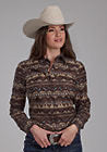 WOMENS L/S SHIRT HORIZONTAL PRINT DESIGN DISTRESSED AZTEC PRINT rOPER