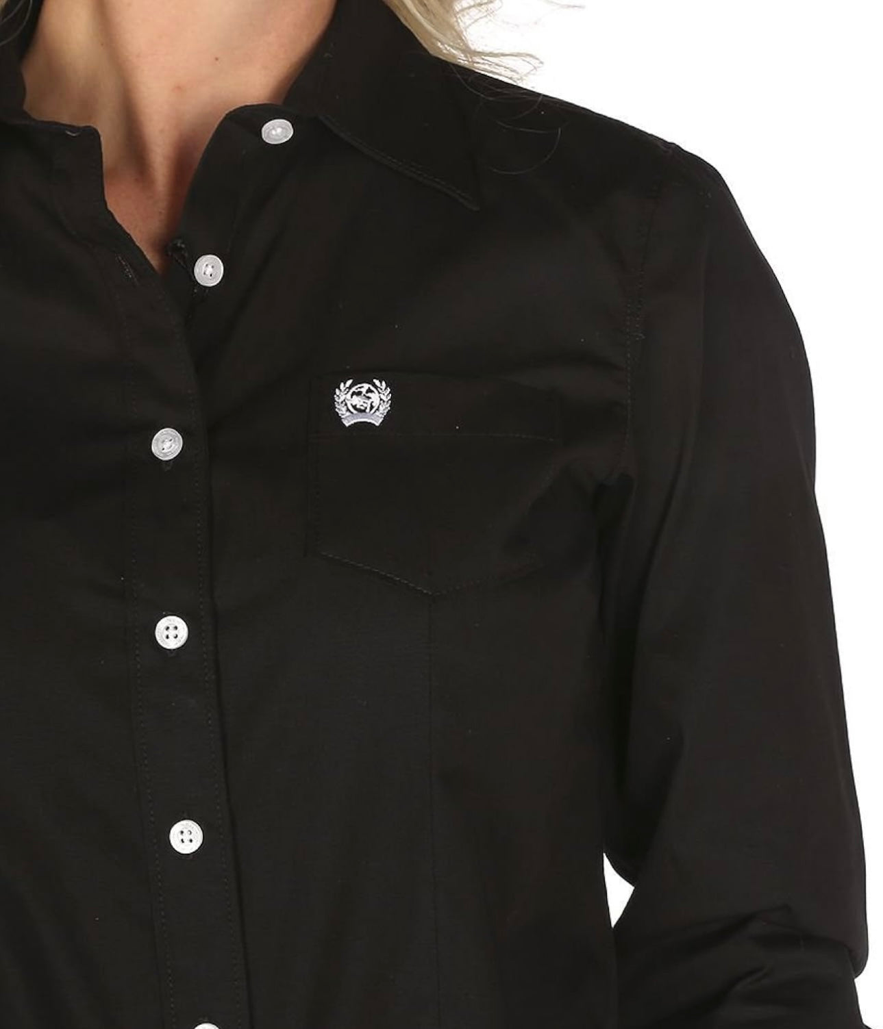 LONG SLEEVE BLACK BUTTON SHIRT Cinch womens top