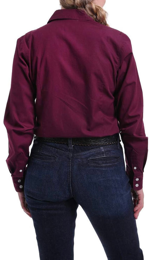 LONG SLEEVE BURGUNDY BUTTON SHIRT Cinch Womens Top
