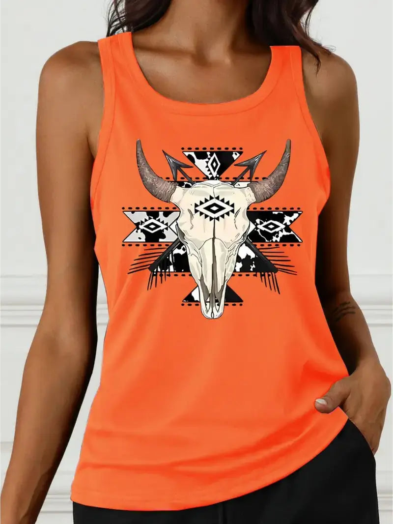 Orange Southwest Skull tank top