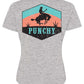 WOMANS T SHIRT GRAY WITH TEAL AND ORANGE LOGO ON THE BACK