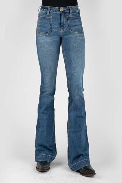WOMENS JEAN LIBBY HIGH RISE FLARE SQUARE PKT ON FRONT