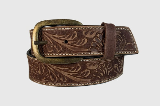Woman Belt Light Brown with Flower Tooling