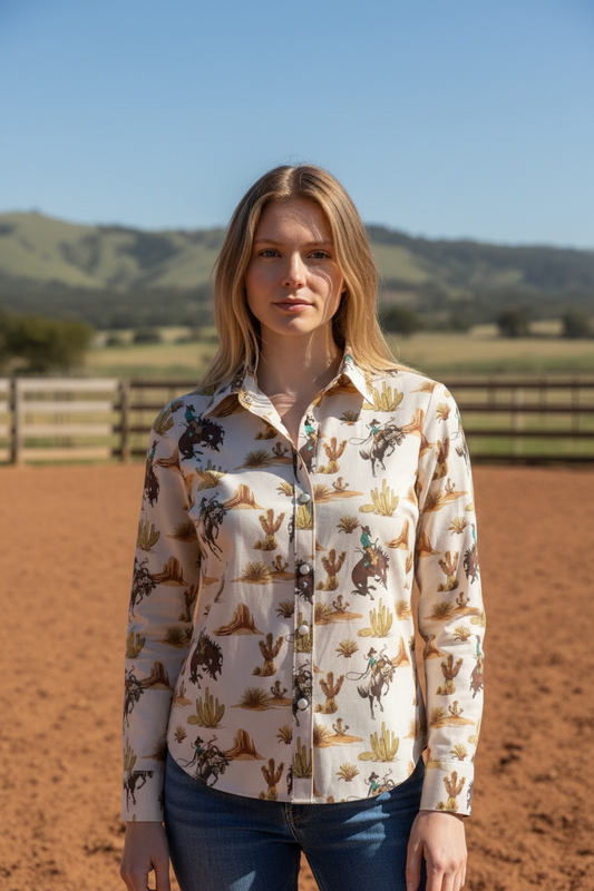WOMEN'S L/S DOWN IN THE DESERT BUTTON UP