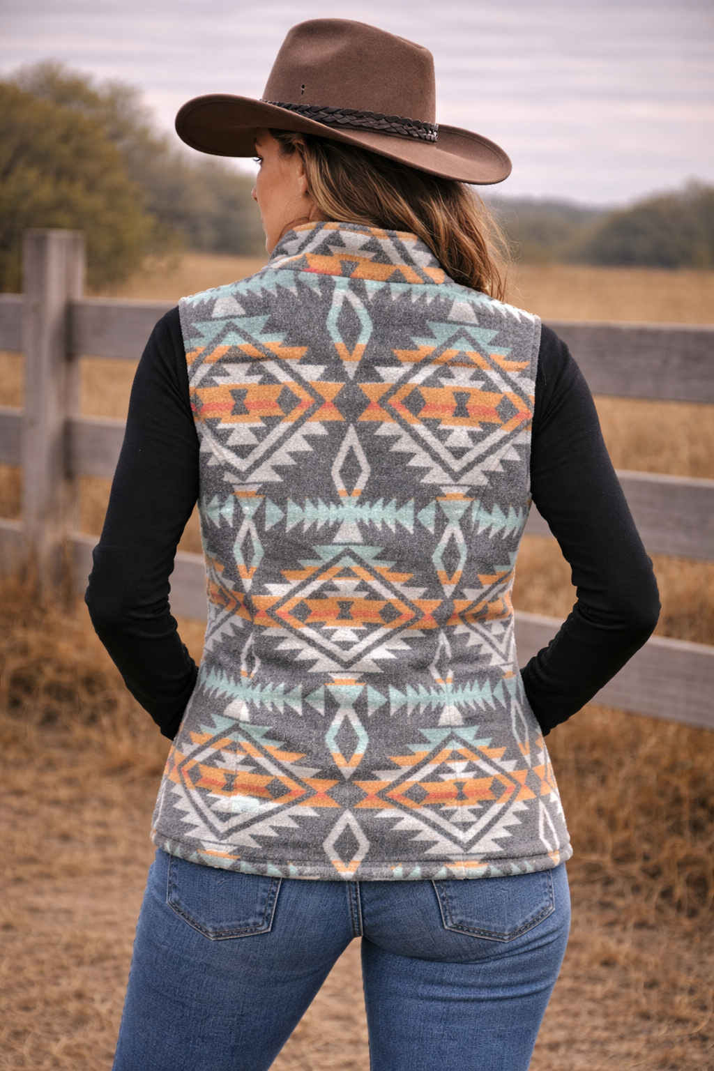 Ladies Aztec Vest with Sherpa Lining L-25618