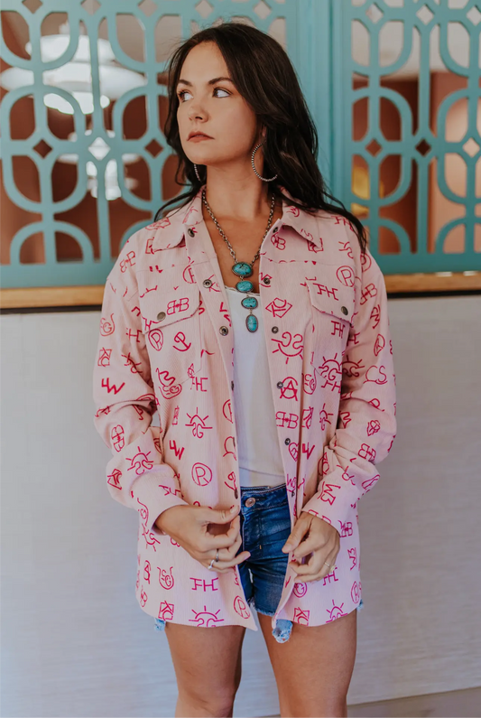 Pink Branded Corduroy Shacket