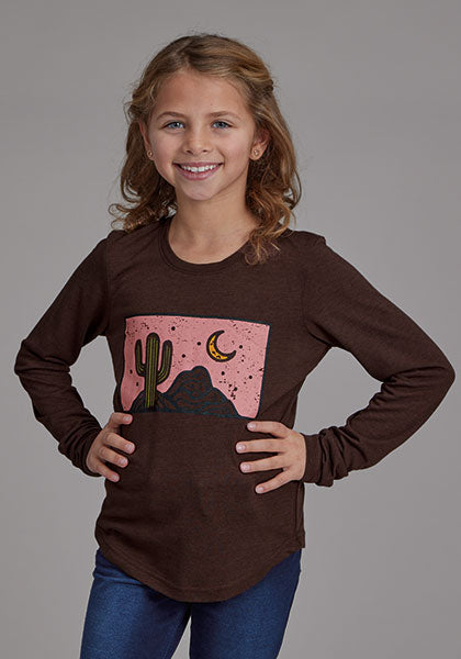 GIRLS KNIT 7-14 NOVELTY/APPLIQUE/EMBROIDERY PRINTED KNIT POLY RAYON LS SCOOP NECK TEE