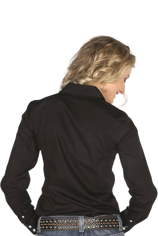 LONG SLEEVE BLACK BUTTON SHIRT Cinch womens top