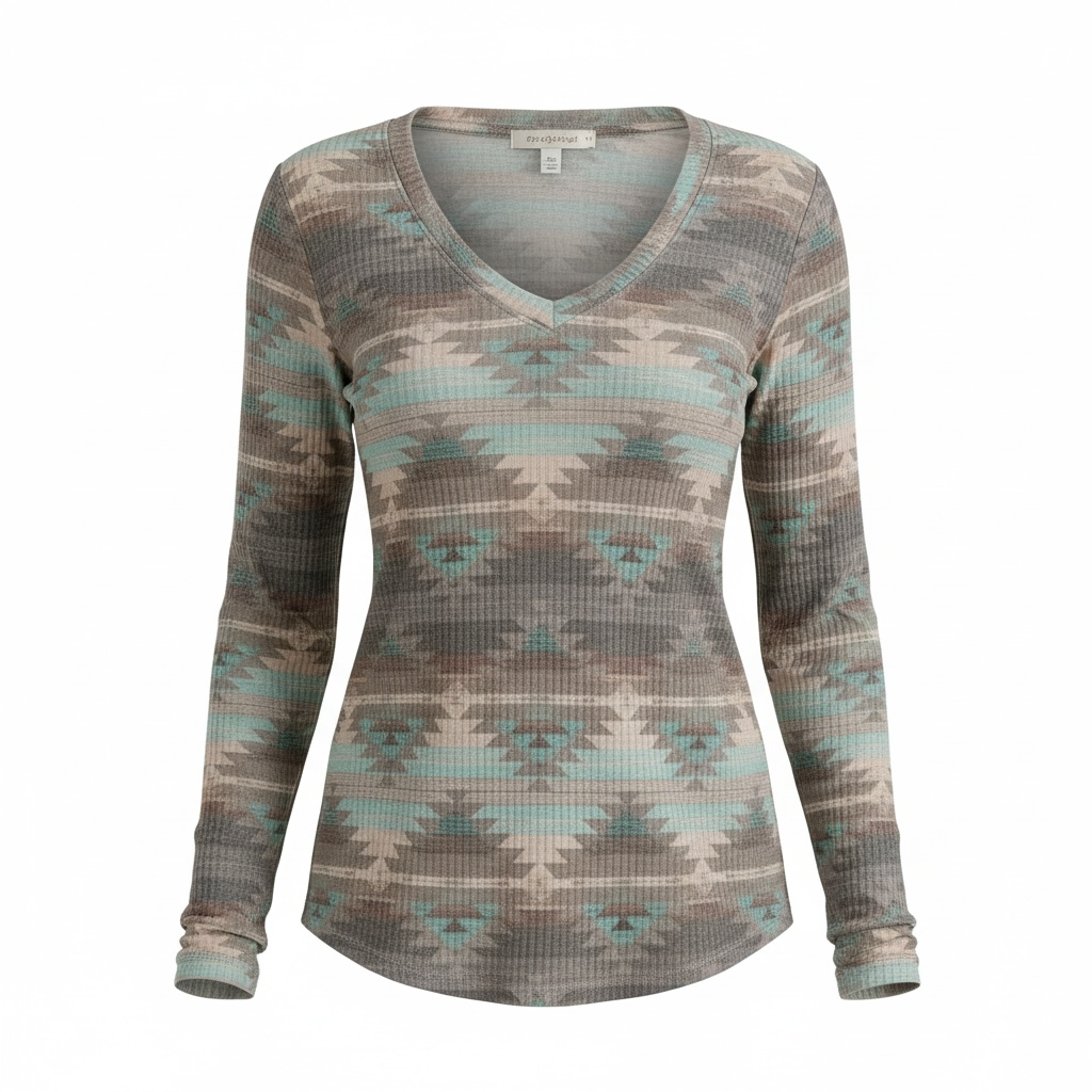 WOMEN'S L/S BURNED OUT AZTEC SHIRT