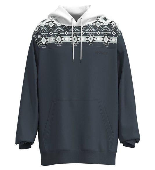 MENS HOOEY HOODIE BLACK AND WHITE AZTEC PATTERN ON UPPER CHEST