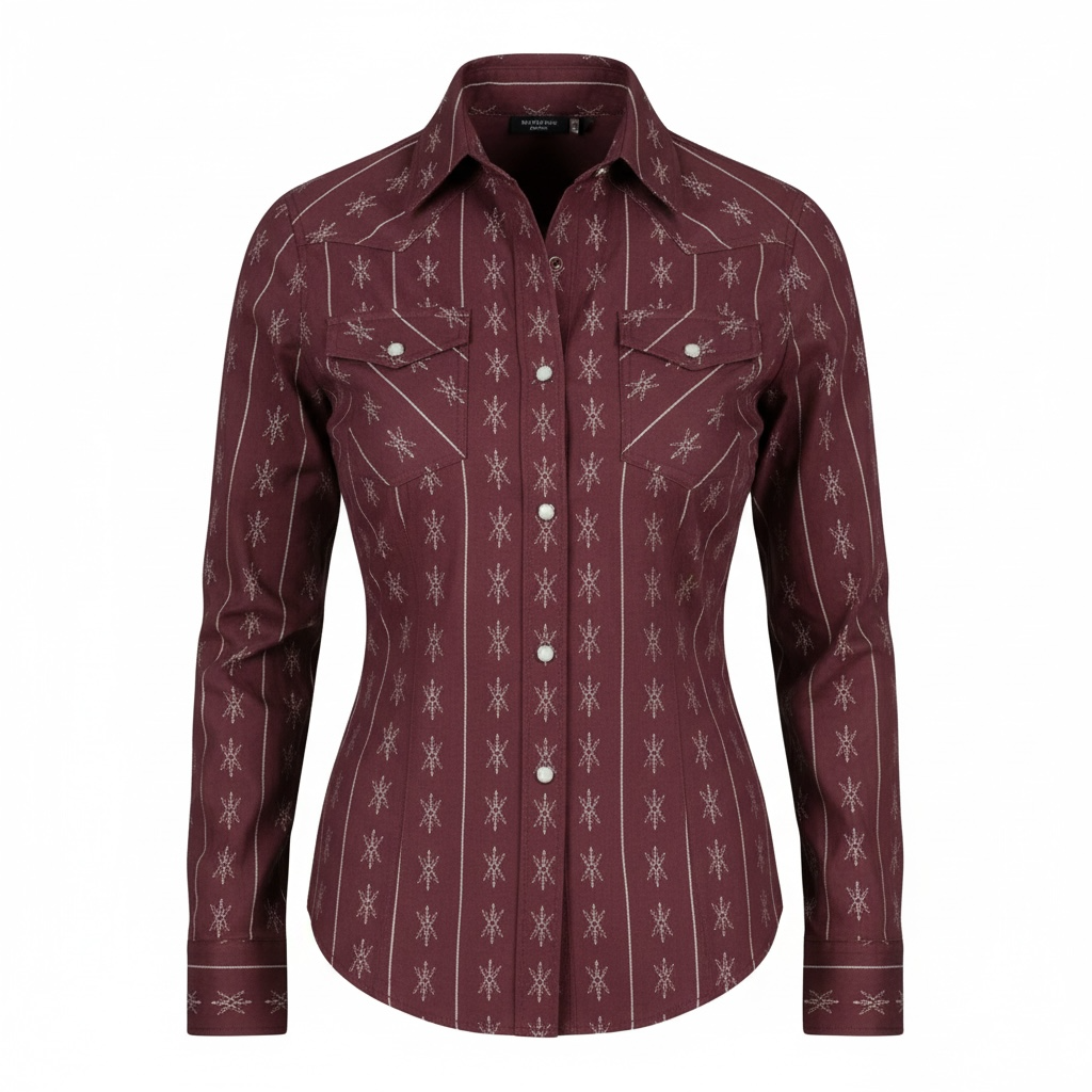 WOMEN'S L/S BURGENDY SNAP SHIRT