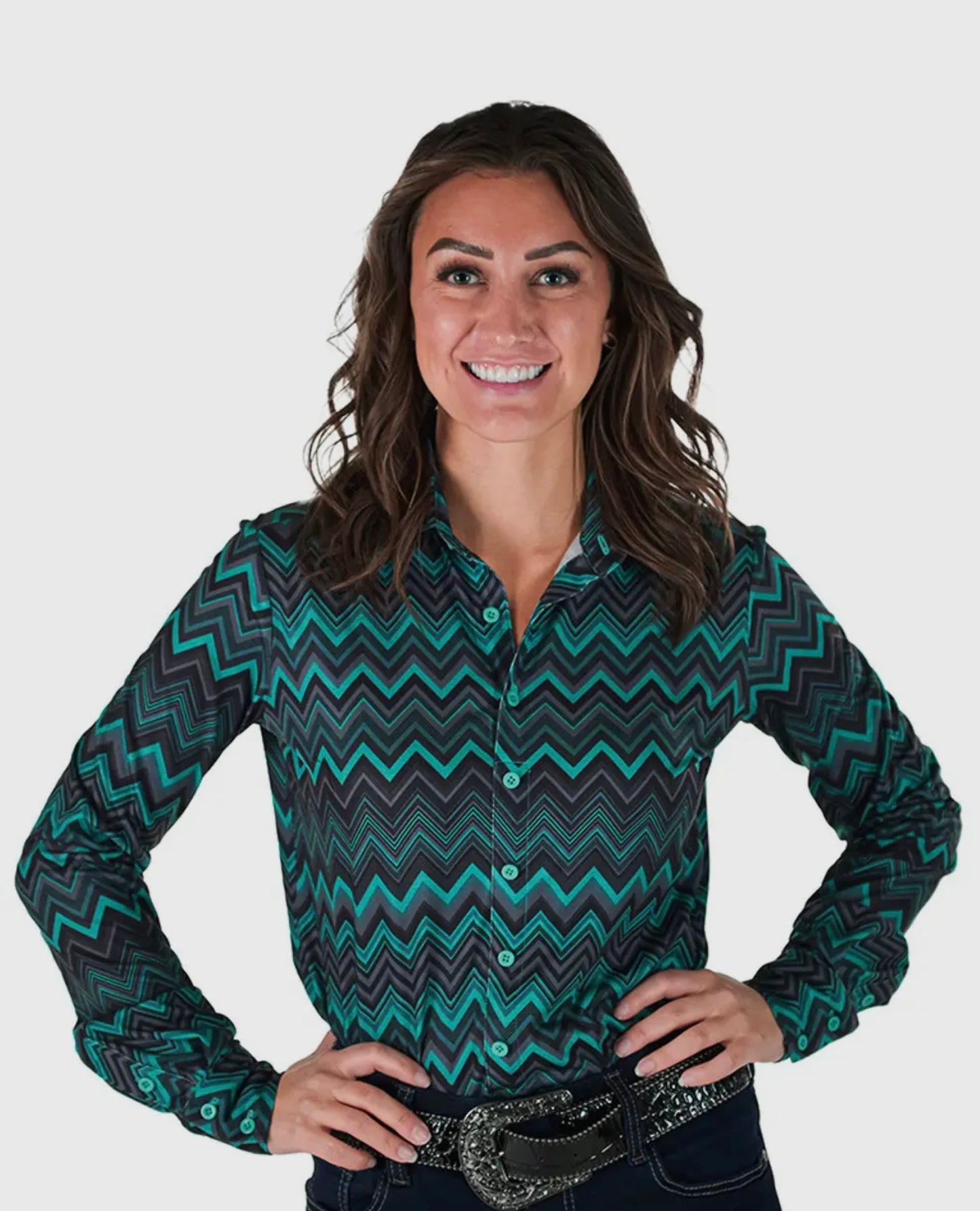 Pullover Chevron Print Stretch Jersey Button Up