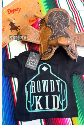 Black Tee with Turqoise ear tag kids Rowdy