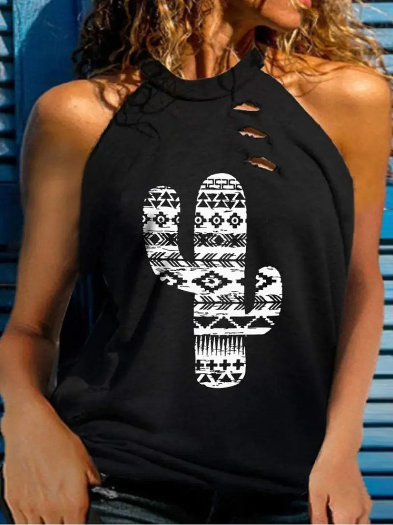 Black Cactus graphic tank top