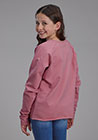 GIRLS NOVELTY/APPLIQUE/EMBROIDERY PRINTED KNIT DUSTY PINK FLEECE SWEATSHIRT