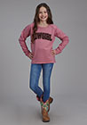 GIRLS NOVELTY/APPLIQUE/EMBROIDERY PRINTED KNIT DUSTY PINK FLEECE SWEATSHIRT