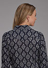 WOMENS L/S SHIRT PRINTED RELATED SEPERATE BLACK/CREAM IKAT PRT RAYON,