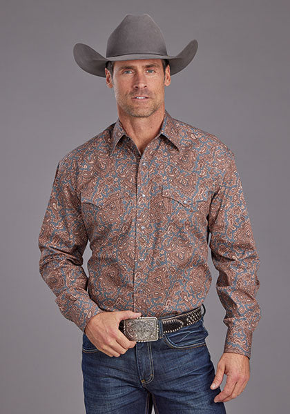 MENS L/S SHIRT STETSON SNAP 2 POCKET PRINT COPPER PAISLEY Stetson
