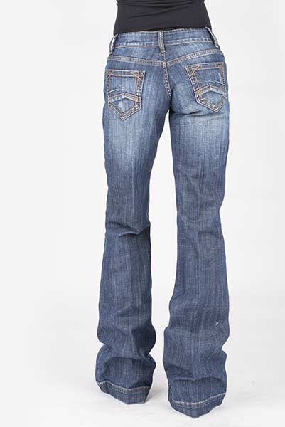 WOMANS STETSON JEAN WITH PIECED BACK PKT W/GOLD STITCHING,