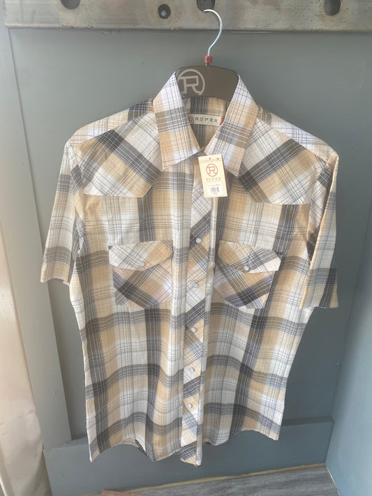 Roper Mens Short Sleeve Western Shirt Yellow Plaid