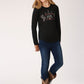 GIRLS BLACK WITH TEEPEE AND CACTUS PRINT LONG SLEEVE KNIT T-SHIRT