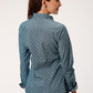 Woman's Long Sleeve Western Shirt Light and dark Blue Paisley Print