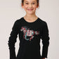 Roper Girls Black Poly/Rayon Sequin Horse L/S T-Shirt