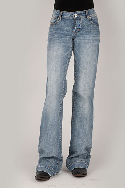 WOMANS STETSON TROUSER JEAN WITH RAW EDGE SEAM ON TOP OF BACK POCKET,