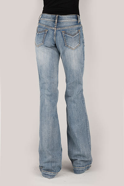 WOMANS STETSON TROUSER JEAN WITH RAW EDGE SEAM ON TOP OF BACK POCKET,