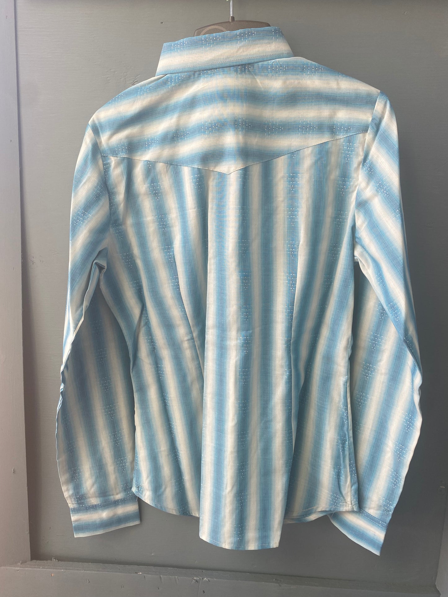 Roper Cotton Womans Western Shirt Snap Dyed Stripe Aqua & Cream