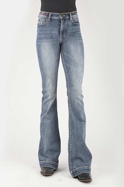 WOMANS TIN HAUL WOMENS JEAN LIBBY HIGH RISE FLARE ANVIL AND HAMMER EMB ON BACK PKT