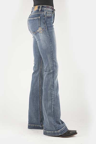 WOMANS TIN HAUL WOMENS JEAN LIBBY HIGH RISE FLARE ANVIL AND HAMMER EMB ON BACK PKT