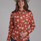 WOMENS L/S SHIRT   SNAP RETRO PIPED FANCY YOKE ORANGE & CREAM FLORAL PRINT