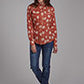 WOMENS L/S SHIRT   SNAP RETRO PIPED FANCY YOKE ORANGE & CREAM FLORAL PRINT