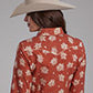 WOMENS L/S SHIRT   SNAP RETRO PIPED FANCY YOKE ORANGE & CREAM FLORAL PRINT