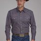 Mens long sleeve snap Roper blue with small red diamonds