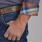 Mens long sleeve snap Roper blue with small red diamonds